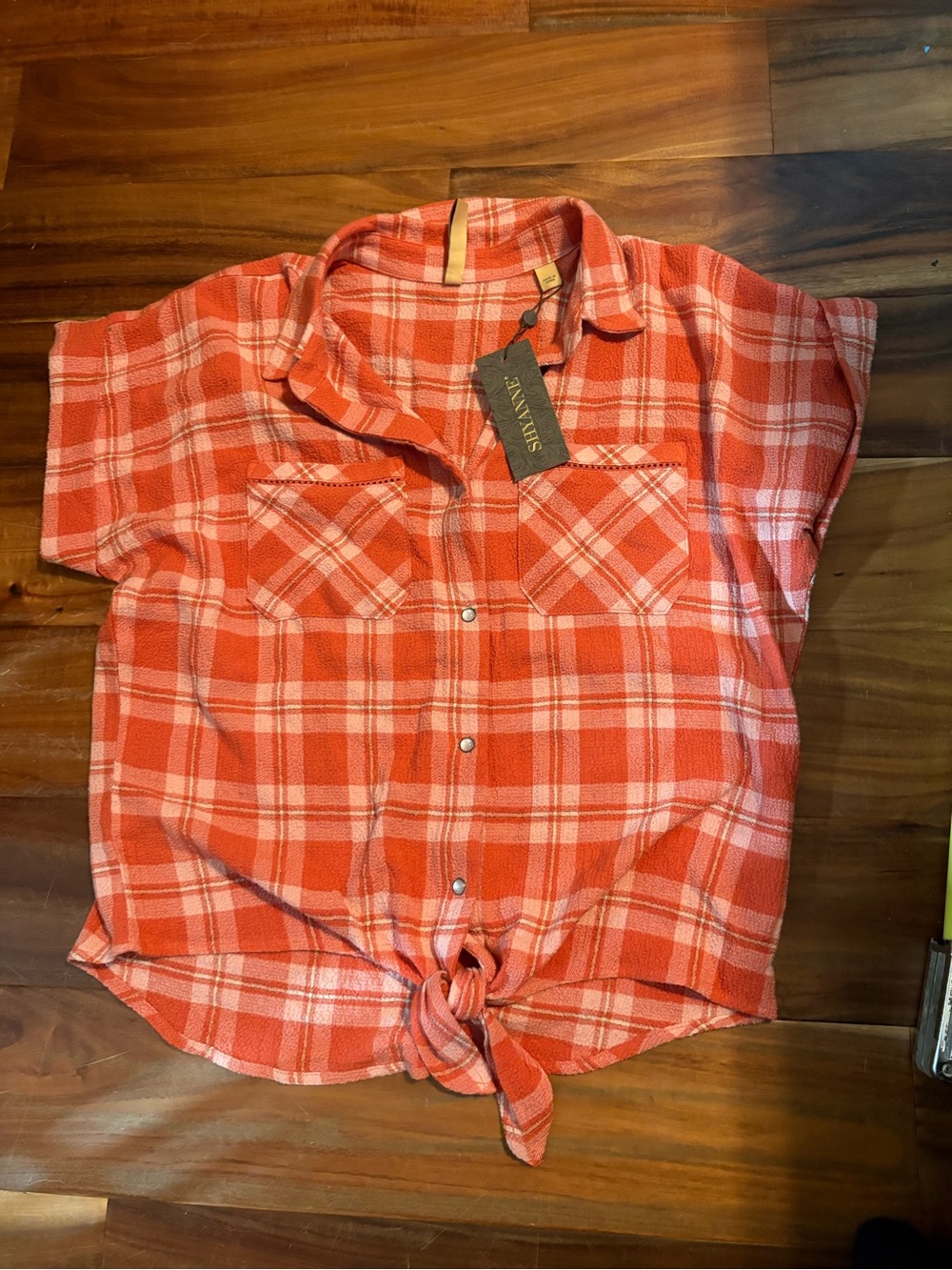 Poshmark title: NWT Shyanne Dark Pink Plaid Tie Front Pearl Snap Western S (781)